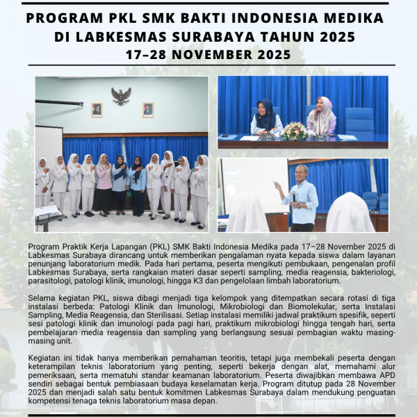 Program PKL SMK Bakti Indonesia Medika di Labkesmas Surabaya Tahun 2025